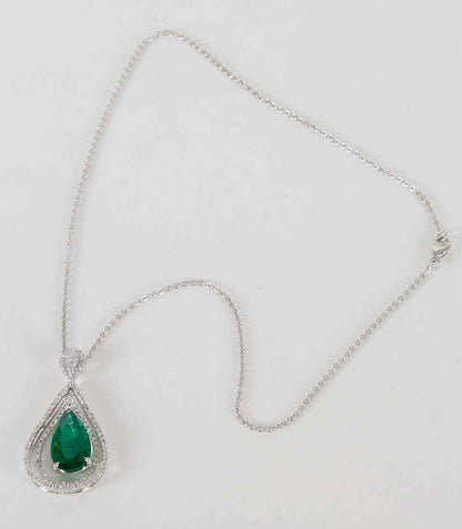 Green Emerald and Diamond Pendant