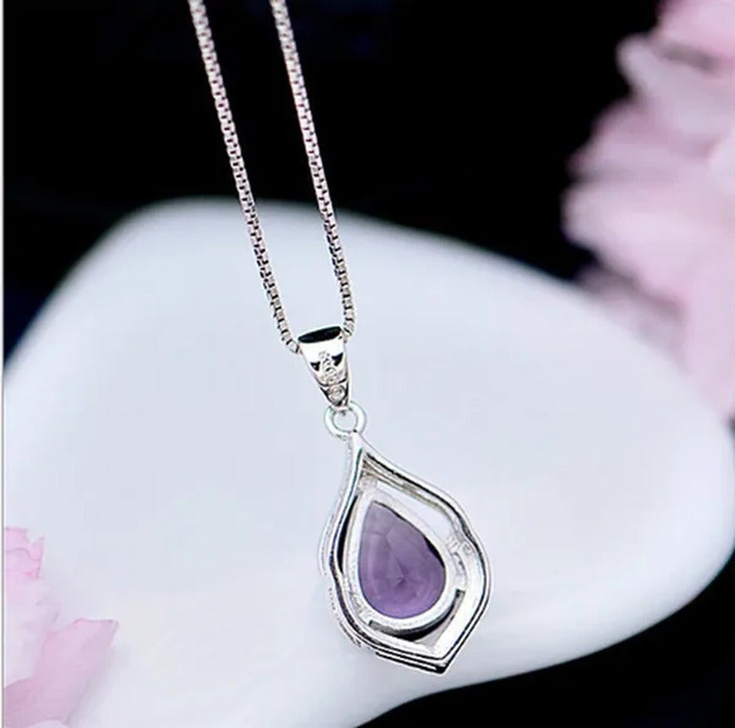 Fashionable and Noble 925 Pure Silver Diamond Lady Necklace Long Pendant Elegant