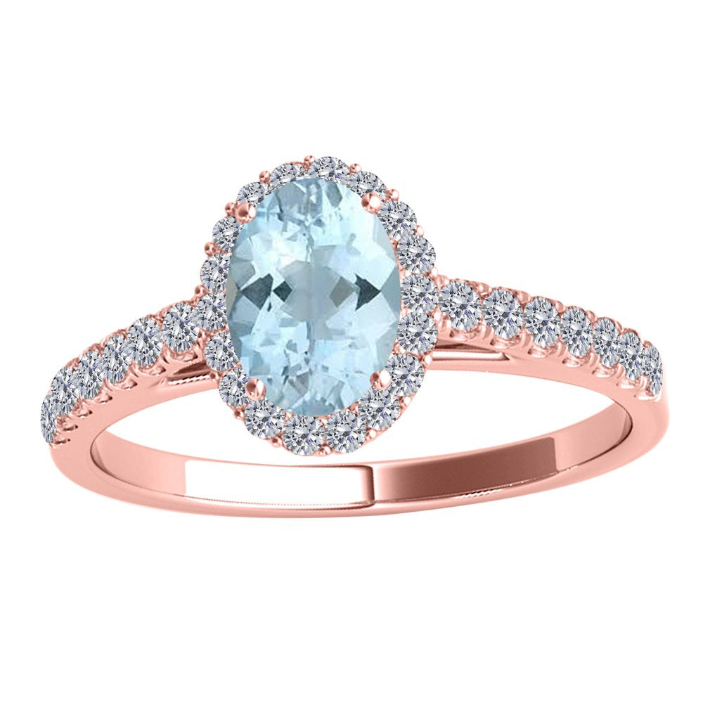 1.75 Ct. Ttw Diamond and Oval Shaped Aqumarine Ring in 10K Rose Gold