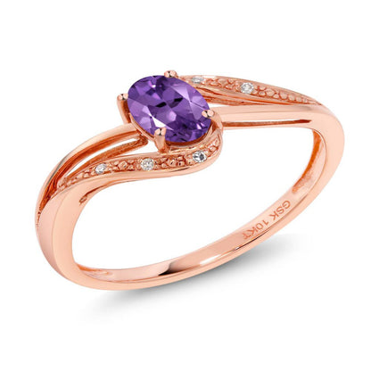 10K Rose Gold Purple Amethyst and Diamond Women Engagement Bypass Ring (0.39 Ctt