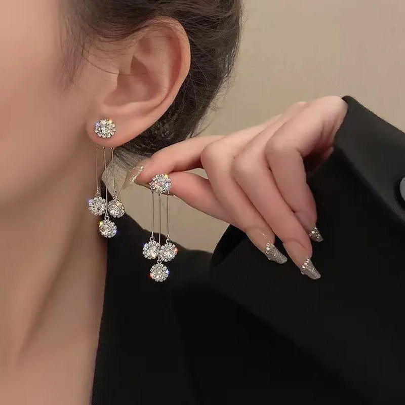 New Luxurious round Rhinestone Tassel Dangle Stud Earrings for Women Shiny Tempe