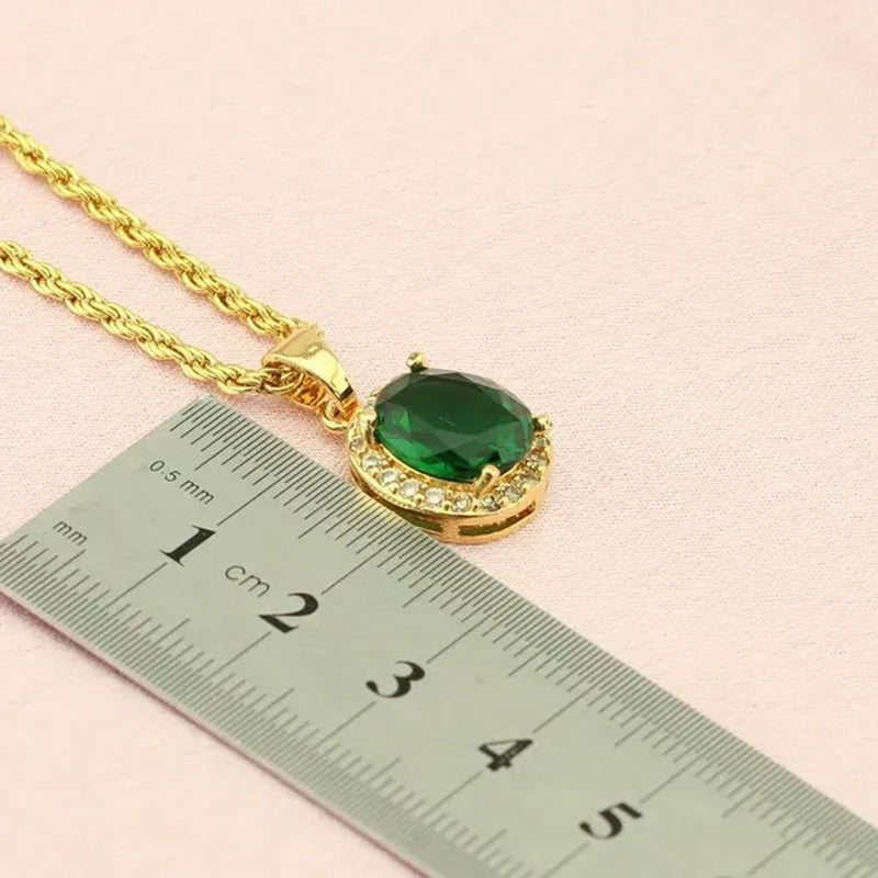 Flawless Long Gold Color Women Jewelry Sets Green Emerald Drop Earrings Necklace