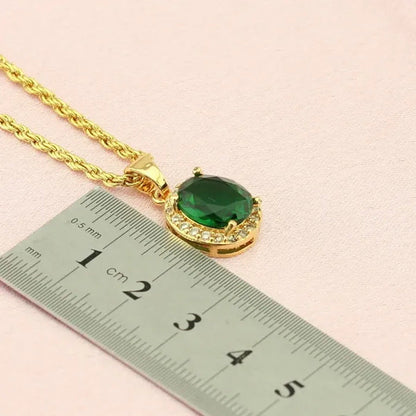 Flawless Long Gold Color Women Jewelry Sets Green Emerald Drop Earrings Necklace