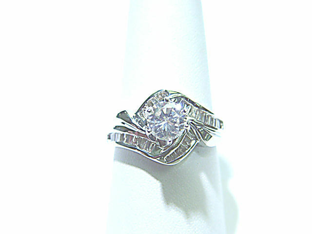 CERTIFIED .82 CT ROUND BRILLIANT DIAMOND .55 CT BAGUETTE DIAMOND ENGAGEMENT RING
