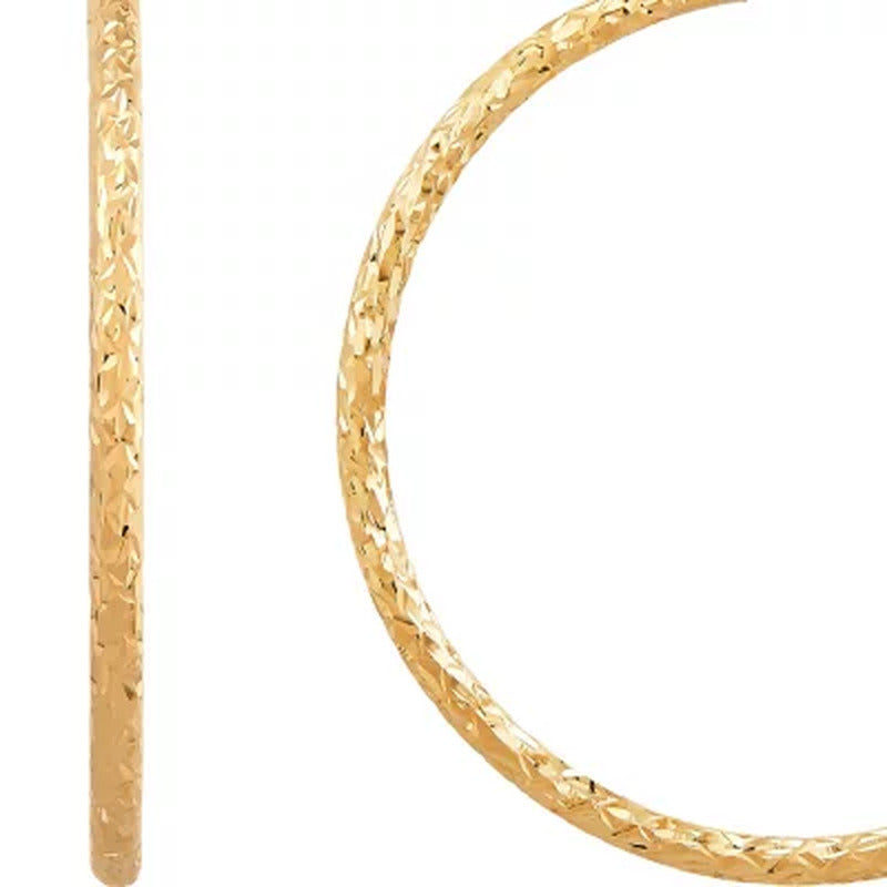 3X55Mm round Tube Hoop with Crystal Cut in 14K Yellow Gold