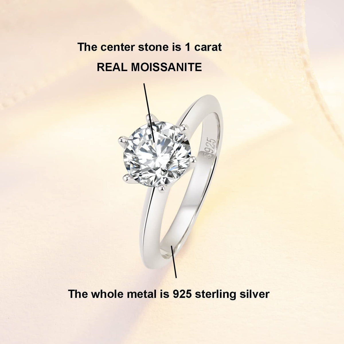 Moissanite Wedding Ring , Classic 1-3Ct Engagement Ring for Women, 925 Sterling