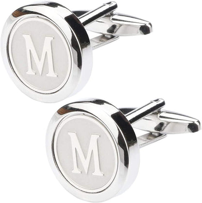Mens Classic Stainless Steel Initial Cufflinks 26 Alphabet Initial Letter Cuffli