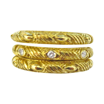 DIAMOND BAND AND TWO GOLD BAND STACKABLE 3 PIECE BAND