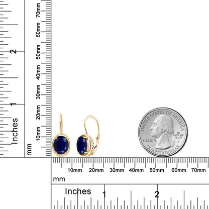 5.00 Ct Oval Blue Sapphire 18K Yellow Gold Plated Silver Dangle Earrings