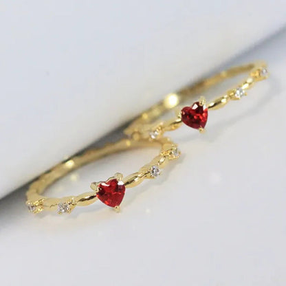 Bridal Wedding Thin Rings for Women Gold Lab Diamond Ruby Heart Rings Romantic E