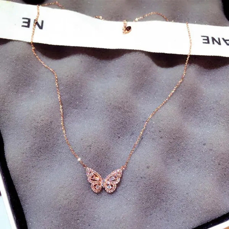 Necklace with Butterfly Pendant Rose Sparkling for Wedding or Valentine'S Gift