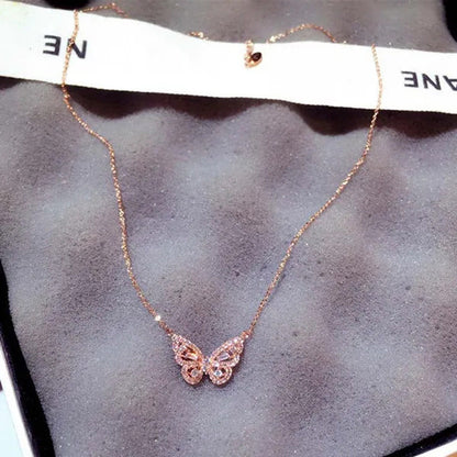 Necklace with Butterfly Pendant Rose Sparkling for Wedding or Valentine'S Gift
