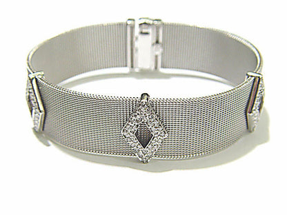 DIAMOND ROUND BRILLIANT 3 TRIANGULAR STYLED DIAMOND CLASP GOLD MESH BRACELET