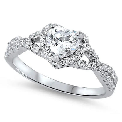 Sterling Silver .925 Women'S Diamond Cubic Zirconia CZ Infinity Heart Halo Band
