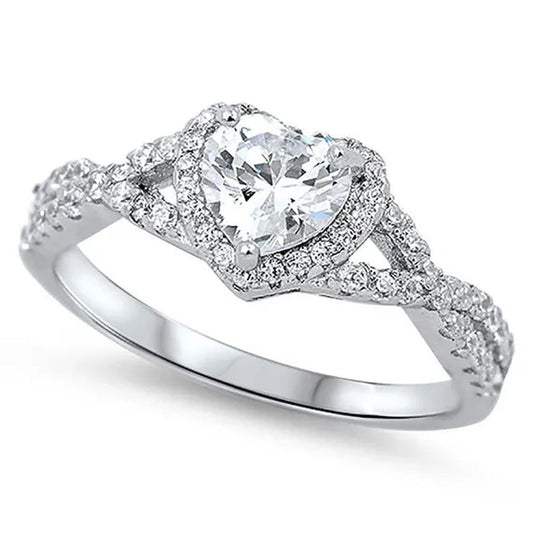 Sterling Silver .925 Women'S Diamond Cubic Zirconia CZ Infinity Heart Halo Band