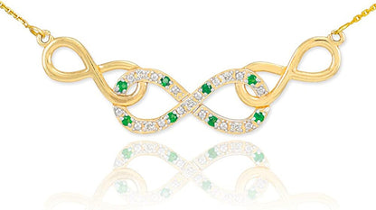 Forever Dainty 14K Yellow Gold Emerald and Diamond Triple Infinity Pendant Neckl