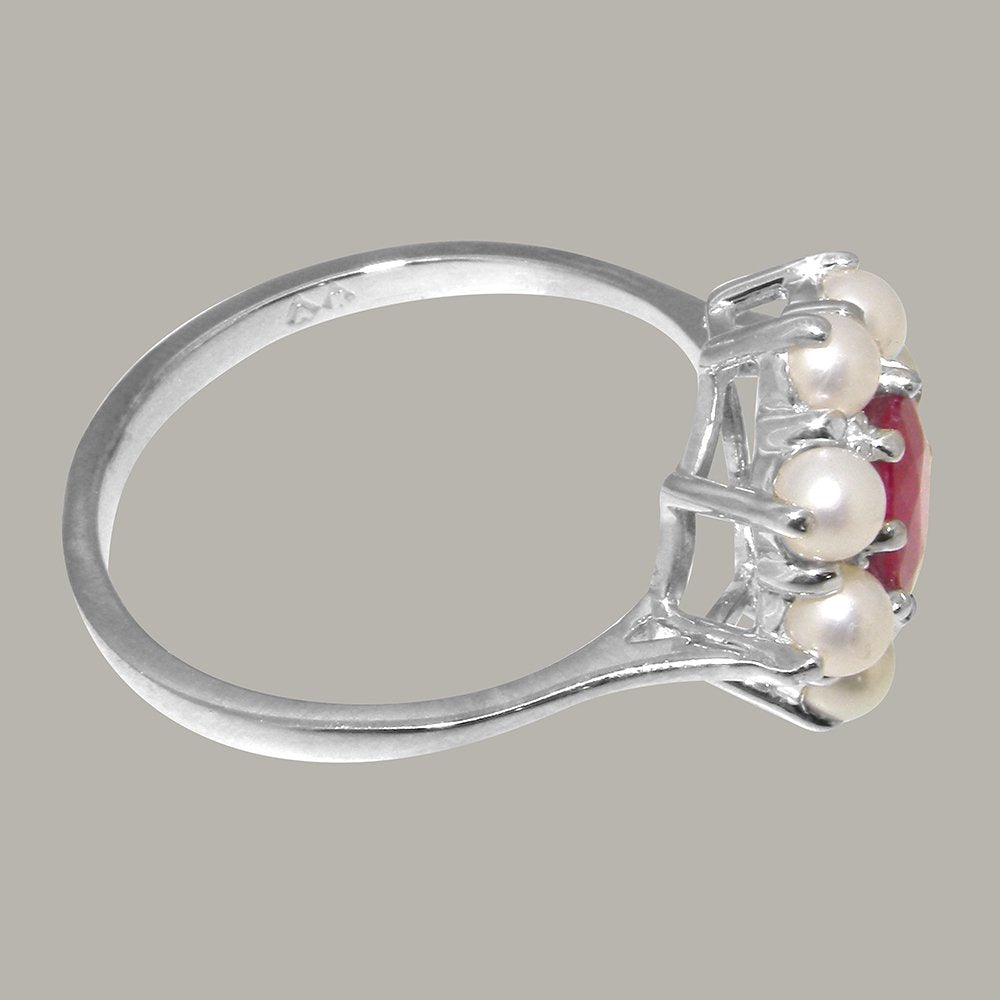 LBG British Made 925 Sterling Silver Natural Ruby & Cultured Pearl Womens Statem