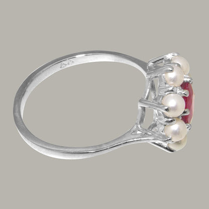 LBG British Made 925 Sterling Silver Natural Ruby & Cultured Pearl Womens Statem