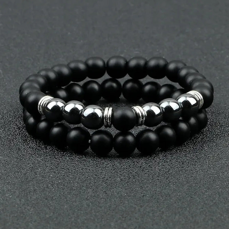 2Pcs/Set Fashion Red Tiger Eye Men Bracelet Beaded Classic Elastic Hematite Budd