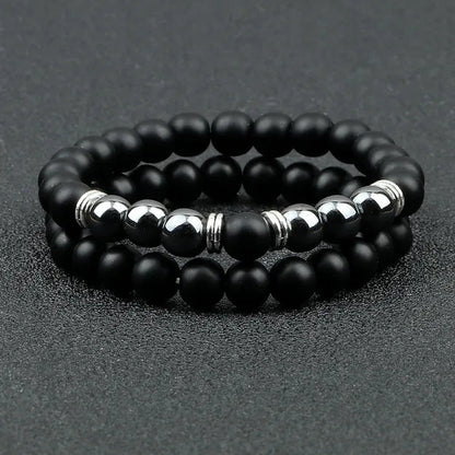 2Pcs/Set Fashion Red Tiger Eye Men Bracelet Beaded Classic Elastic Hematite Budd