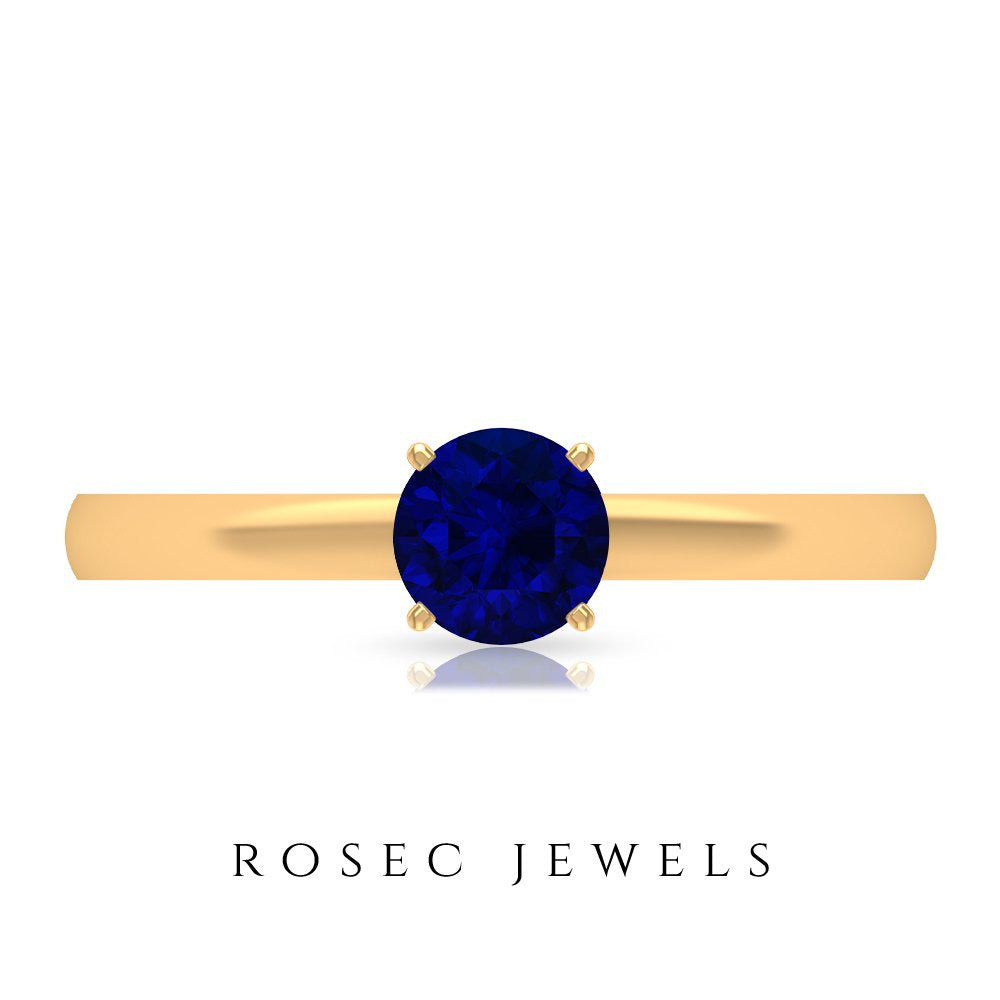 0.50 CT Genuine Blue Sapphire Ring, 5 MM Blue Sapphire Solitaire Ring, Natural B