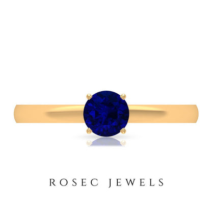 0.50 CT Genuine Blue Sapphire Ring, 5 MM Blue Sapphire Solitaire Ring, Natural B