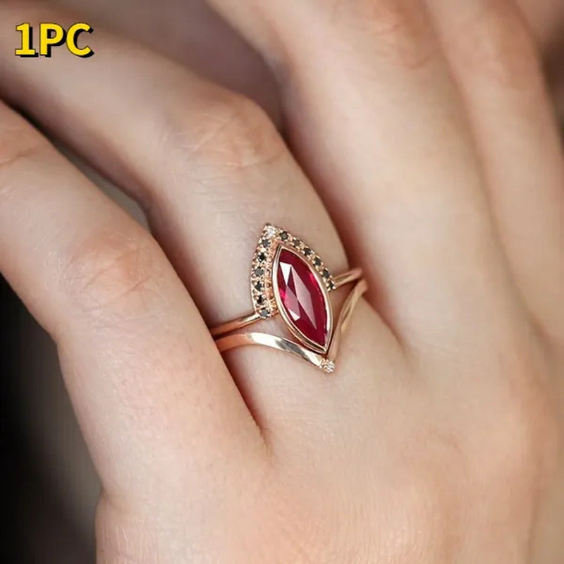1PC Rose Gold Natural Rhombus 2 in 1 Ruby Engagement Ring Marquise Bridal Weddin