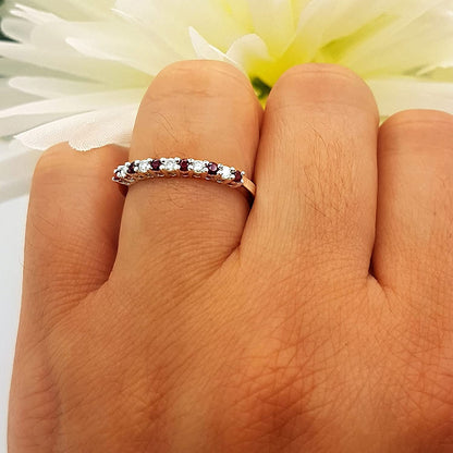 round Ruby and White Diamond Half round Ladies Anniversary Vintage Style Stackab