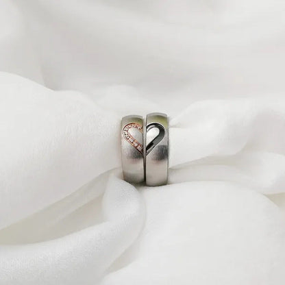 Diamond Half Peach Heart Stainless Steel Couple Rings Engagement Wedding Rings M