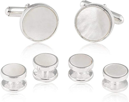 Mens Sterling Silver White Mother of Pearl Tuxedo Cufflinks and Studs | Solid 92