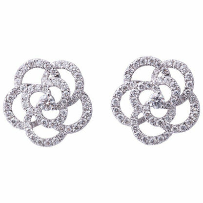 Diamond Camelia 1.95 ct Diamond White Gold Flower Earrings