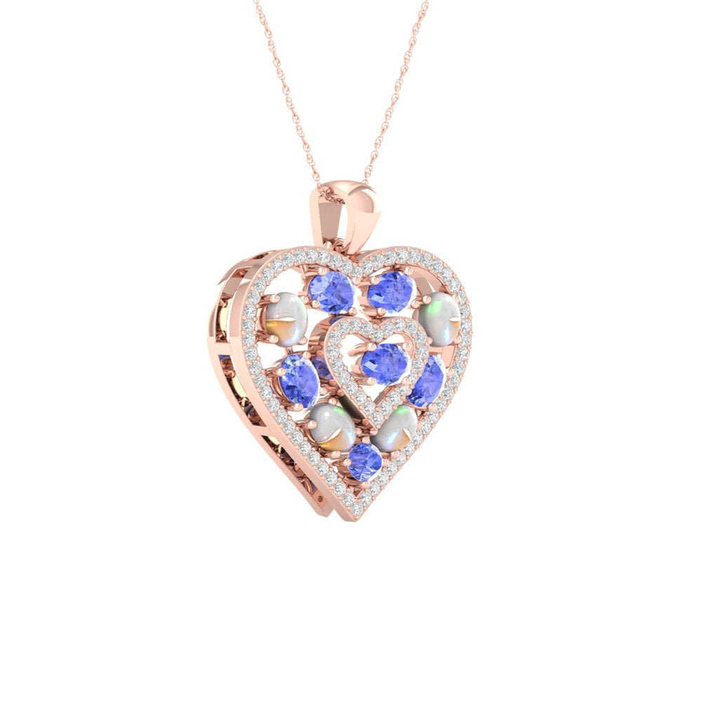 Imperial Gemstone 10K Rose Gold Oval Cut Ethiopian Opal and Tanzanite 1/4 CT TW
