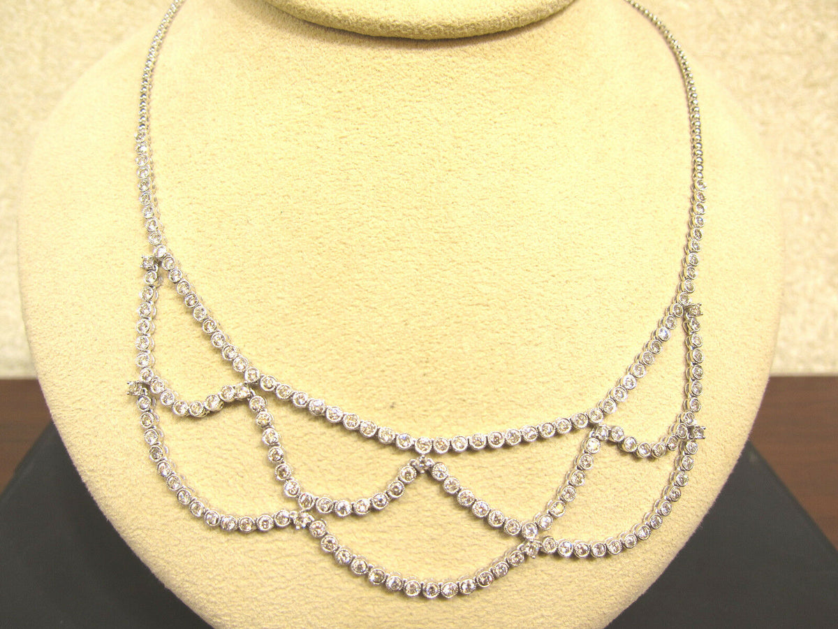 5.96 CT DIAMOND HALF WAY SET FRONT SET NECKLACE ROUND DIAMOND WEB DESIGN 18 K