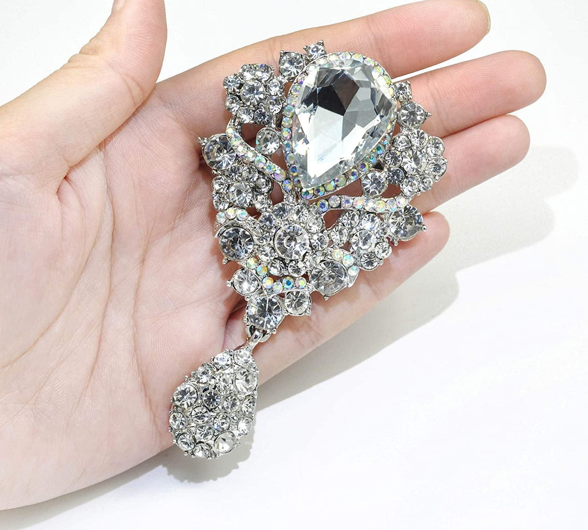 Women'S Austrian Crystal Silver-Tone Bouquet Flower Teardrop Large Gorgeous Broo