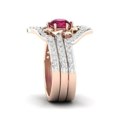 New High Quality Rose Gold Natural Ruby Diamond Ring Ladies Engagement Wedding R