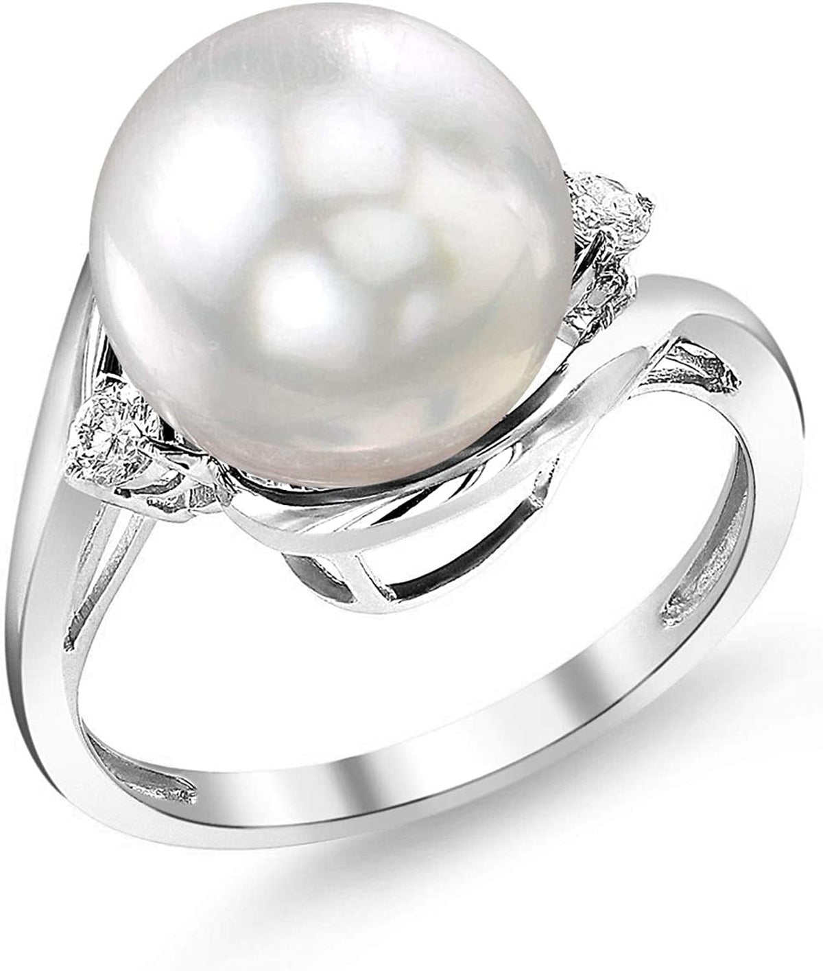 White South Sea Cultured Pearl Ring for Women 18K Gold Serenity Pearl and Diamon