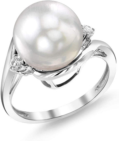 White South Sea Cultured Pearl Ring for Women 18K Gold Serenity Pearl and Diamon