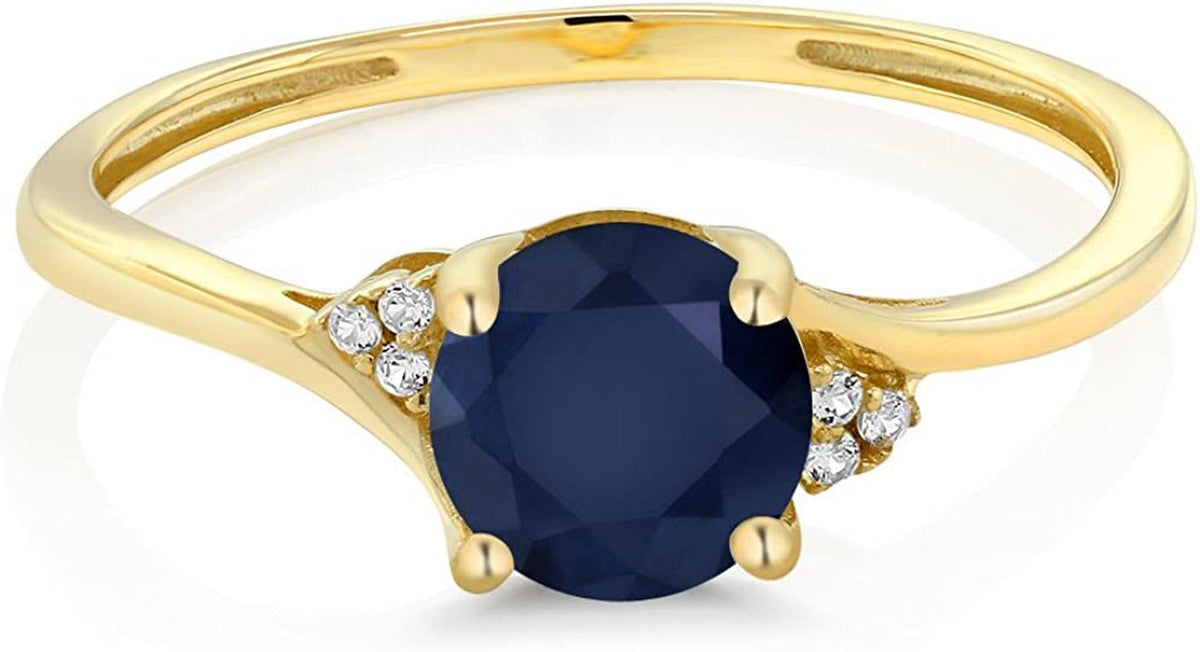 10K Yellow Gold Blue Sapphire and Diamond Accent Women Engagement Ring (1.05 Ctt