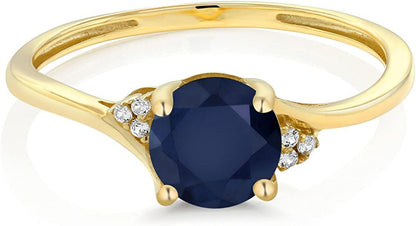 10K Yellow Gold Blue Sapphire and Diamond Accent Women Engagement Ring (1.05 Ctt