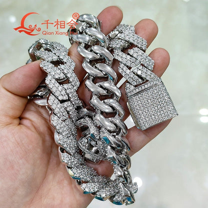 Necklace S925 Silver 8-20Mm Two Rows Cuban Link Iced Out Hip Hop White