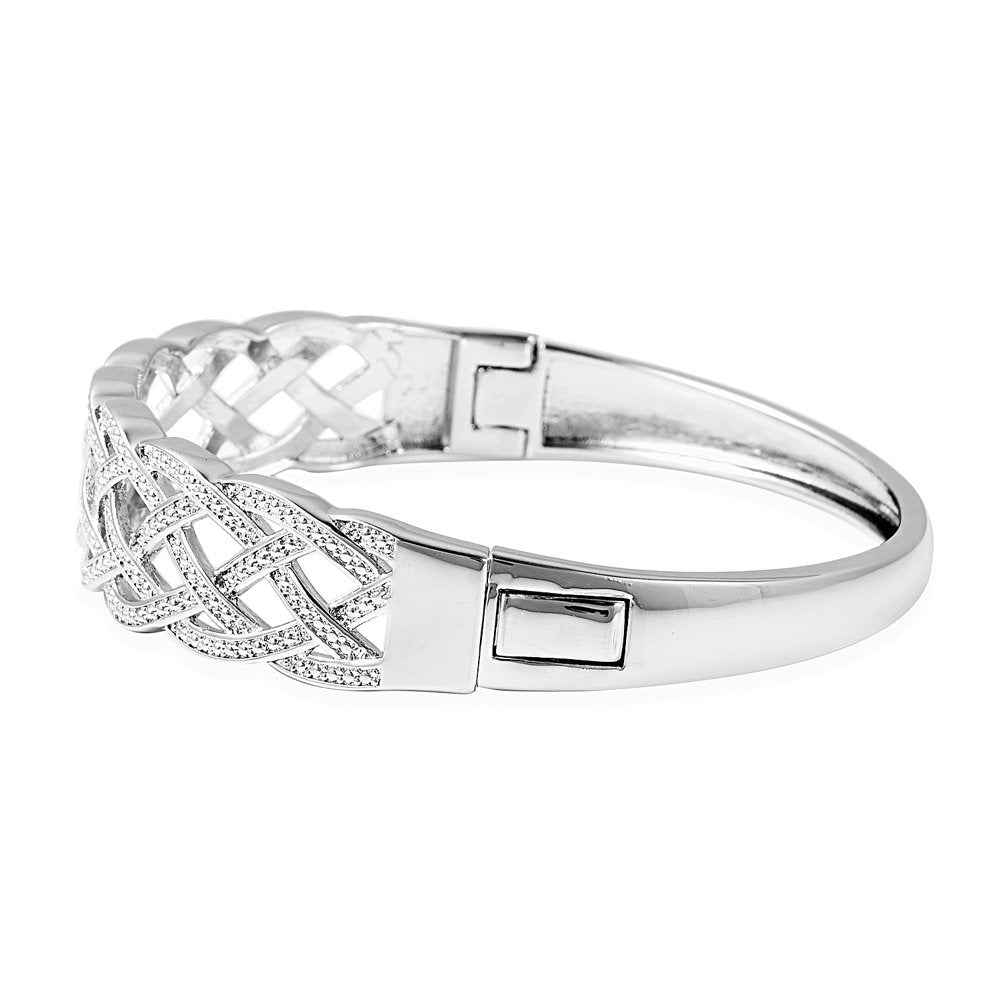 Diamond Silver Tone Weaved Bangle Cuff Bracelet 7" Ct 0.02 H-I I3"