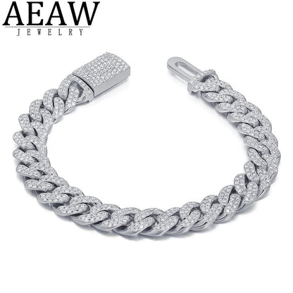 AEAW Moissanite Luxury Cuban Curb Miami Link Chain Bracelet for Men Rapper