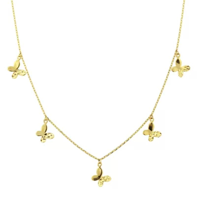14K Gold Multi Butterfly Necklace, 16-18"