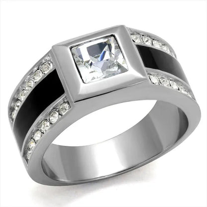 Men'S Princess & round Cut Simulated Diamond Stainless Steel & Epoxy Ring Size 8