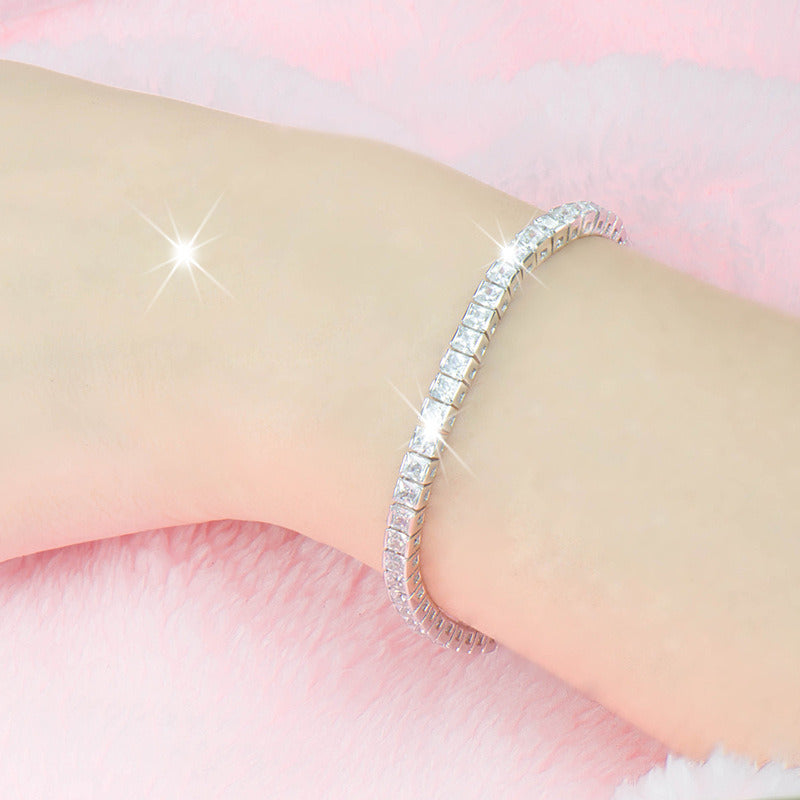 Sterling Silver Bracelet with Square Diamonds and Electroplated Real Gold