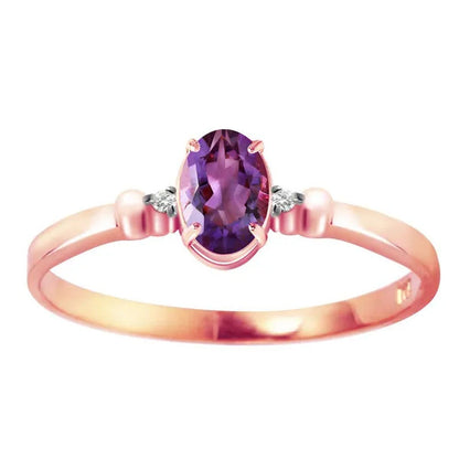 14K Solid Rose Gold Ring with with Natural Diamonds and Oval-Shaped Amethyst