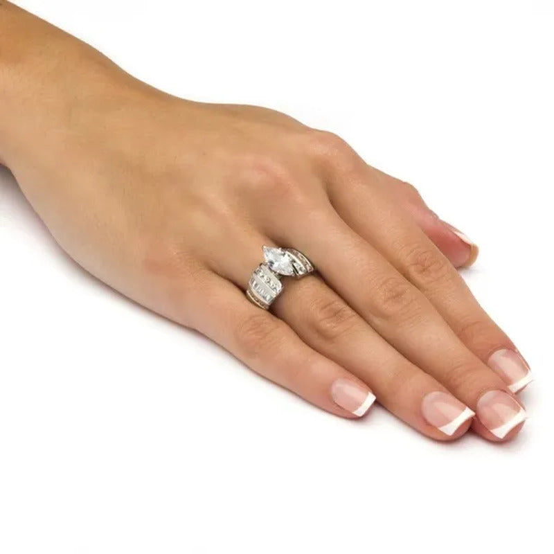 Trendy Claw Setting Marquise Diamond 925 Sterling Silver Zircon Ring for Women E