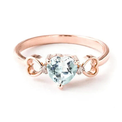 14K Rose Gold Ring with Heart-Shaped Aquamarine and Diamonds