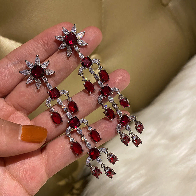Earringvintage Court Baroque Ruby Flower Earrings