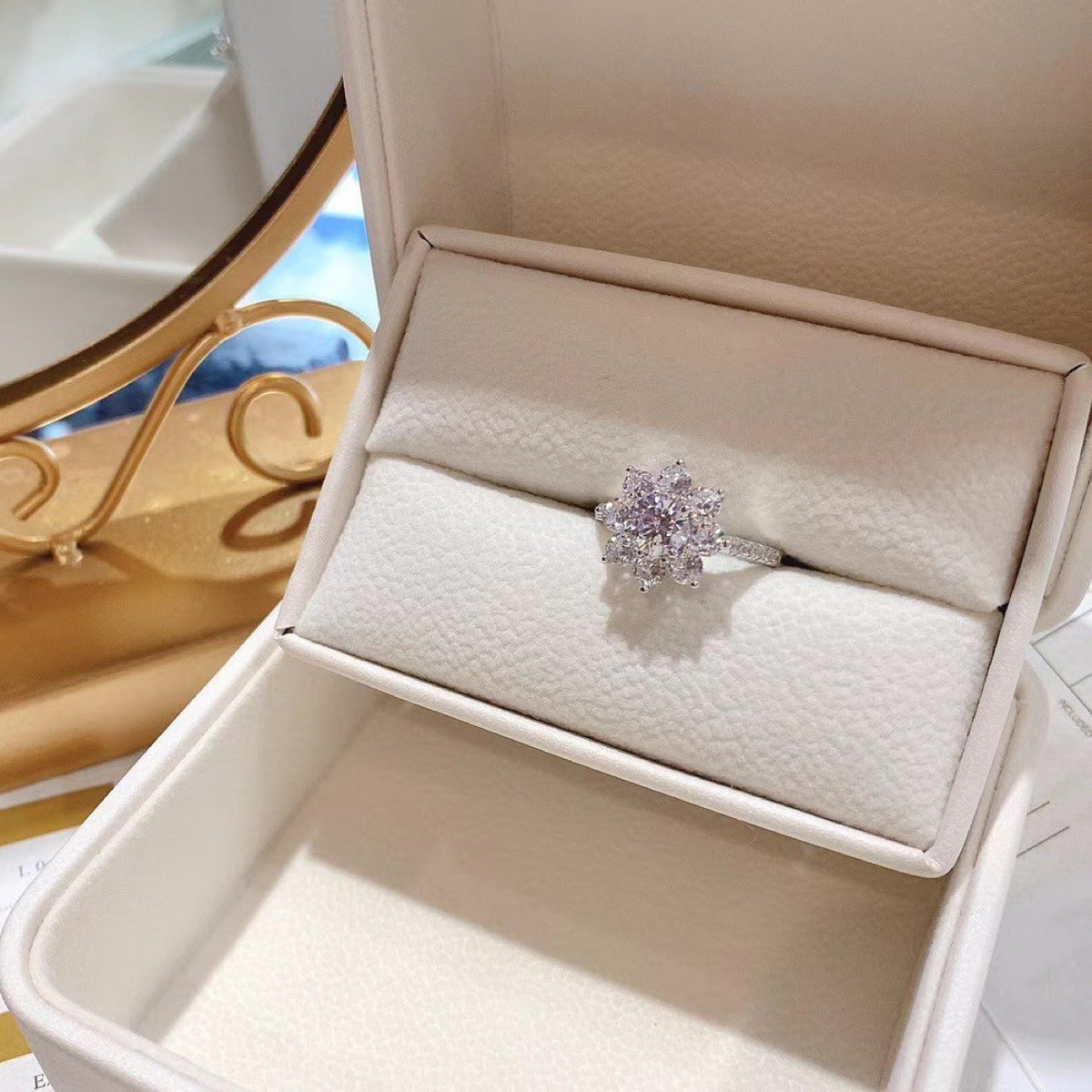 Moissanite Women'S Ring Sun Flower